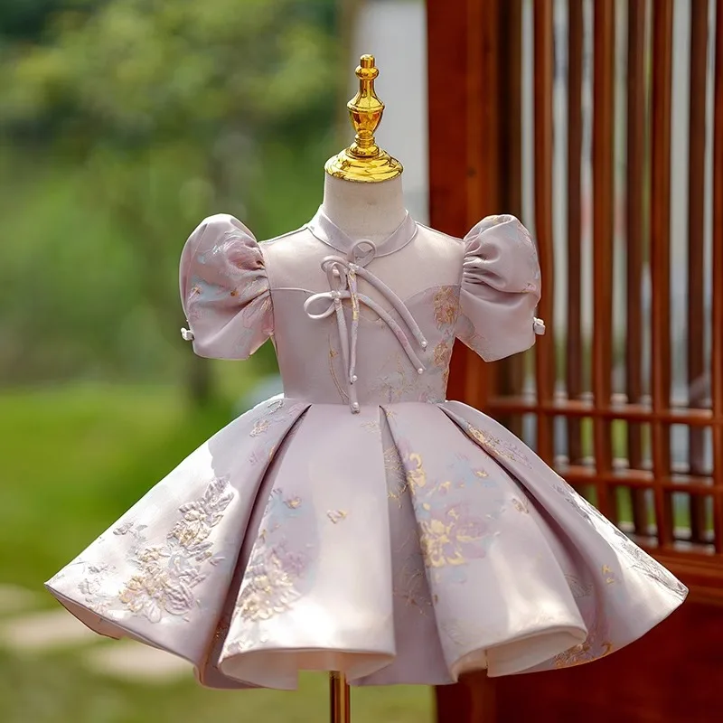 Wedding Gown Baby Girls Birthday Party Princess Dresses Chinese retro jacquard Pearl Children Baptism Christening Banquet dress