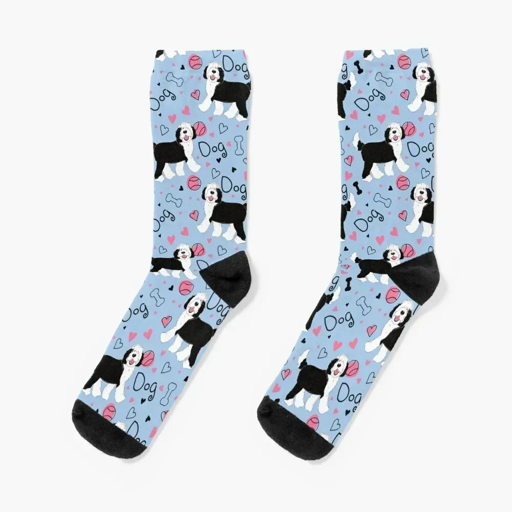 Cute Black and White Sheepadoodle Puppy Socks moving stockings Climbing gift Socks Ladies Men's