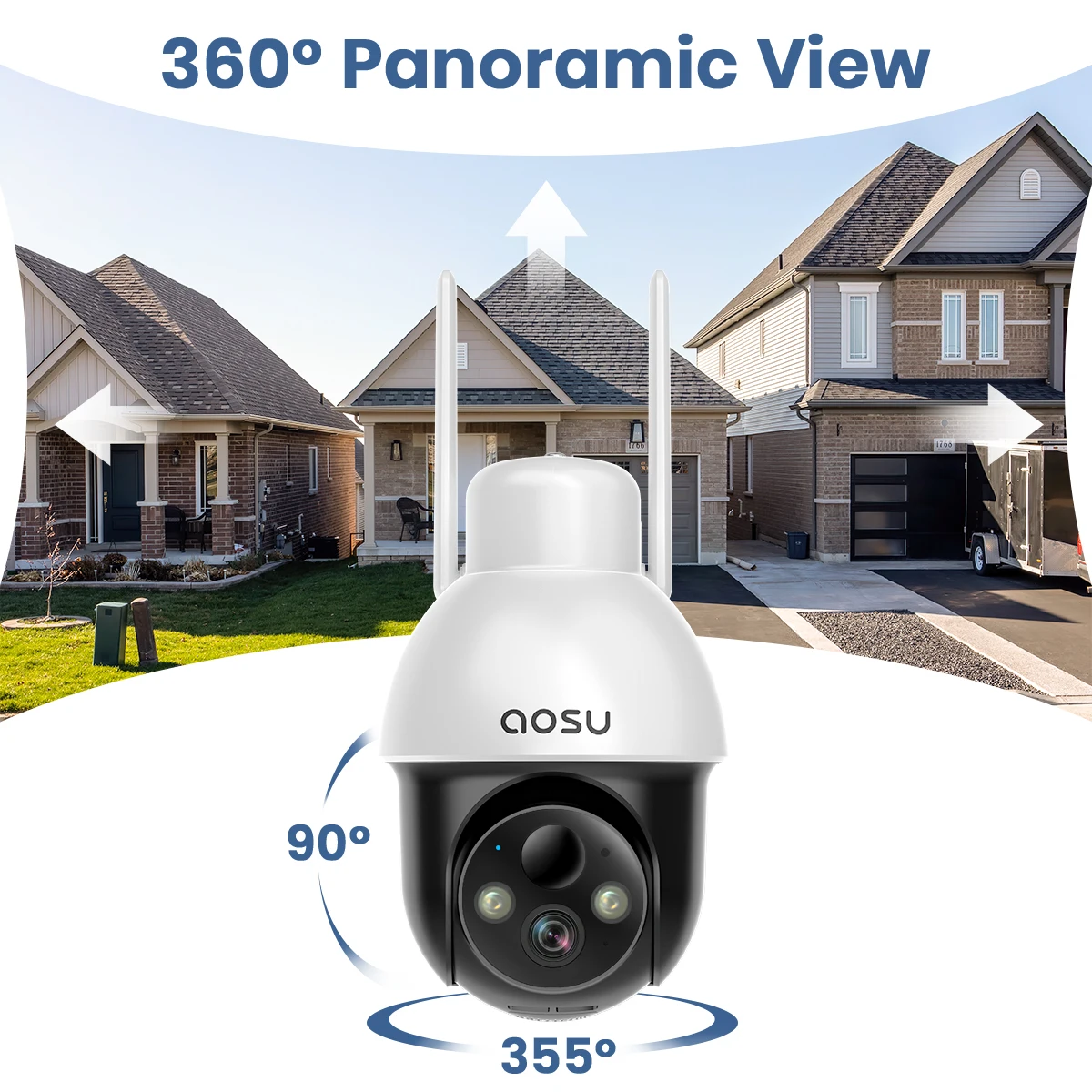 AOSU 3MP PTZ Solar WiFi Camera 5000mAH Battery Wireless Security Camera PIR Detection 2-Way Audio Outdoor CCTV Camera