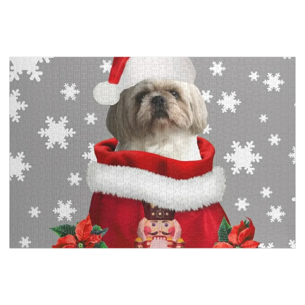 

shih tzu Dog Santa Claus - Winter Christmas Bag Jigsaw Puzzle Custom Name Child Toy Picture Personalize Children Puzzle