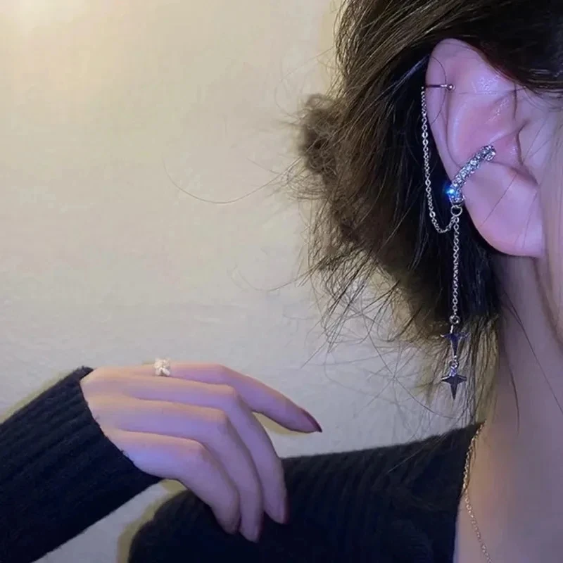 Pendientes de Clip con borla de Color plateado para mujer y niña, pendientes sin Piercing, pendiente de hueso para oreja, regalos de joyería para fiesta de cumpleaños