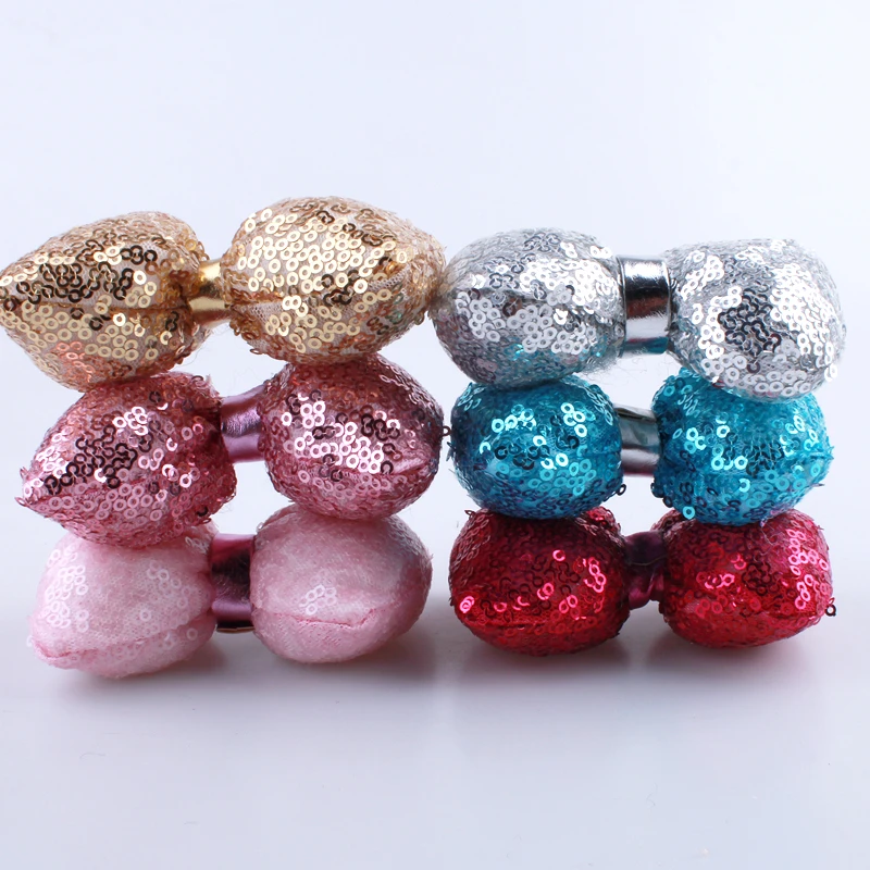 50PCS 9CM New Shiny Metallic Sequin Hair Bows For Hair Clips Drumming Pillow Shape Hair Bow For Hair Ties