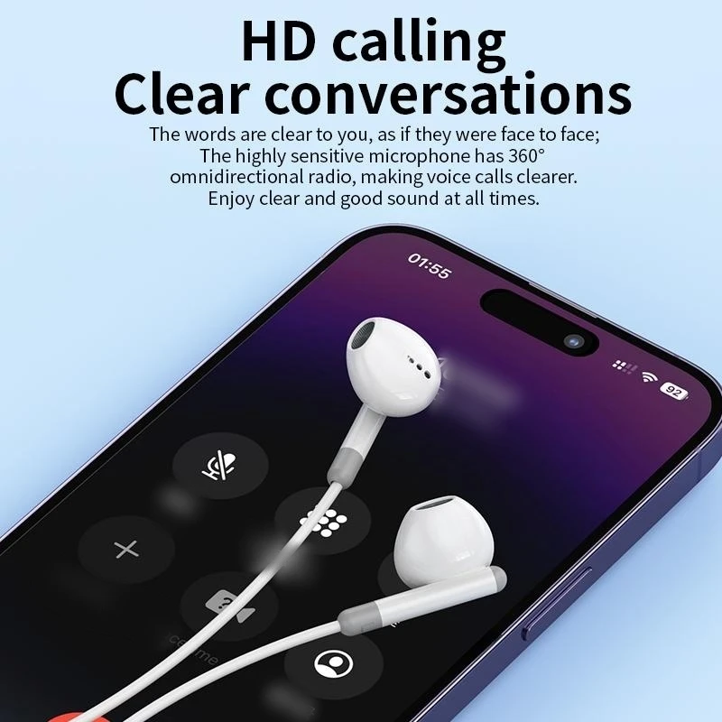 Para auriculares iphone Auriculares con enchufe Lightning, auriculares de audio Estéreo HiFi en el oído Auriculares con cable con controlador de llamada.