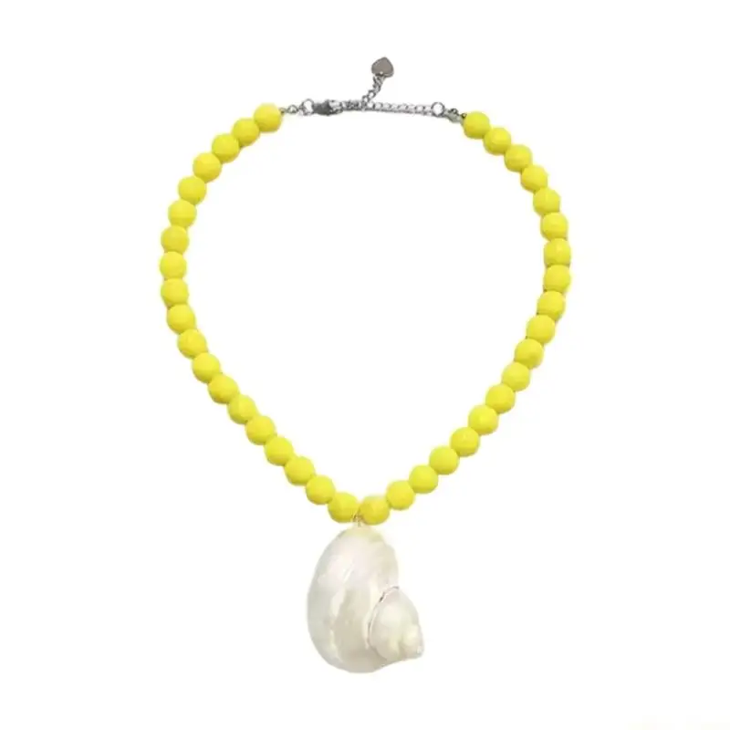 31BF Handmade Sea Shell Glass Bead Necklace Beach Jewelry Piece Beaded Collarbone Chain Stylish Jewellery