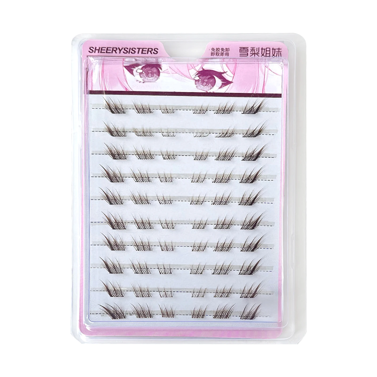 10-reihige Einzelwimpern-Cluster, segmentierte natürliche Wimpernverlängerung, Fuchsstil, fliegende falsche Wimpern, Make-up-Werkzeug