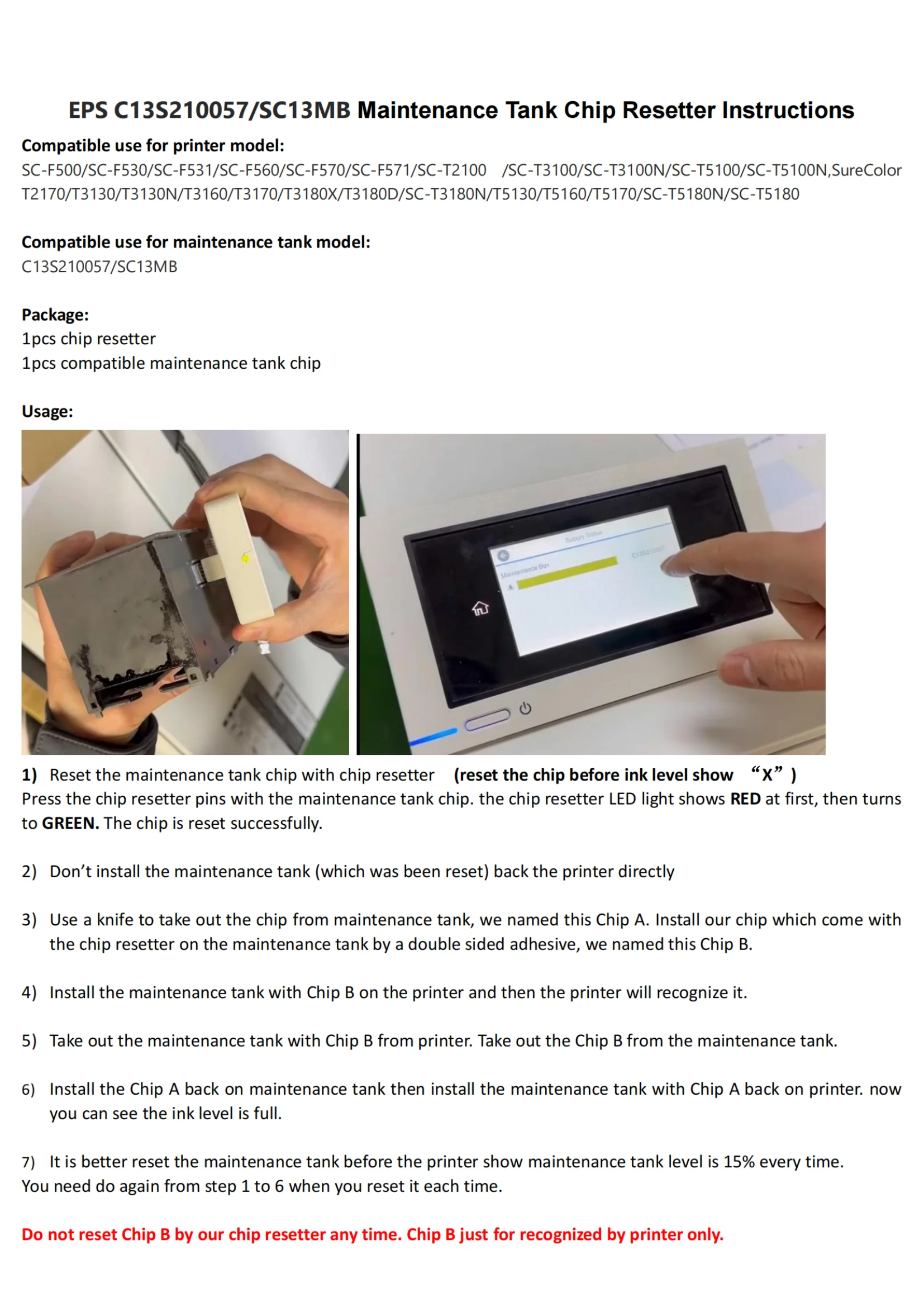 C13S210057 SC13MB Maintenance Tank chip Resetter For Epson F570 T3170 T5170 F571 F500 T2100 T3100 T5100 T3160 T2170 T3160 T5160