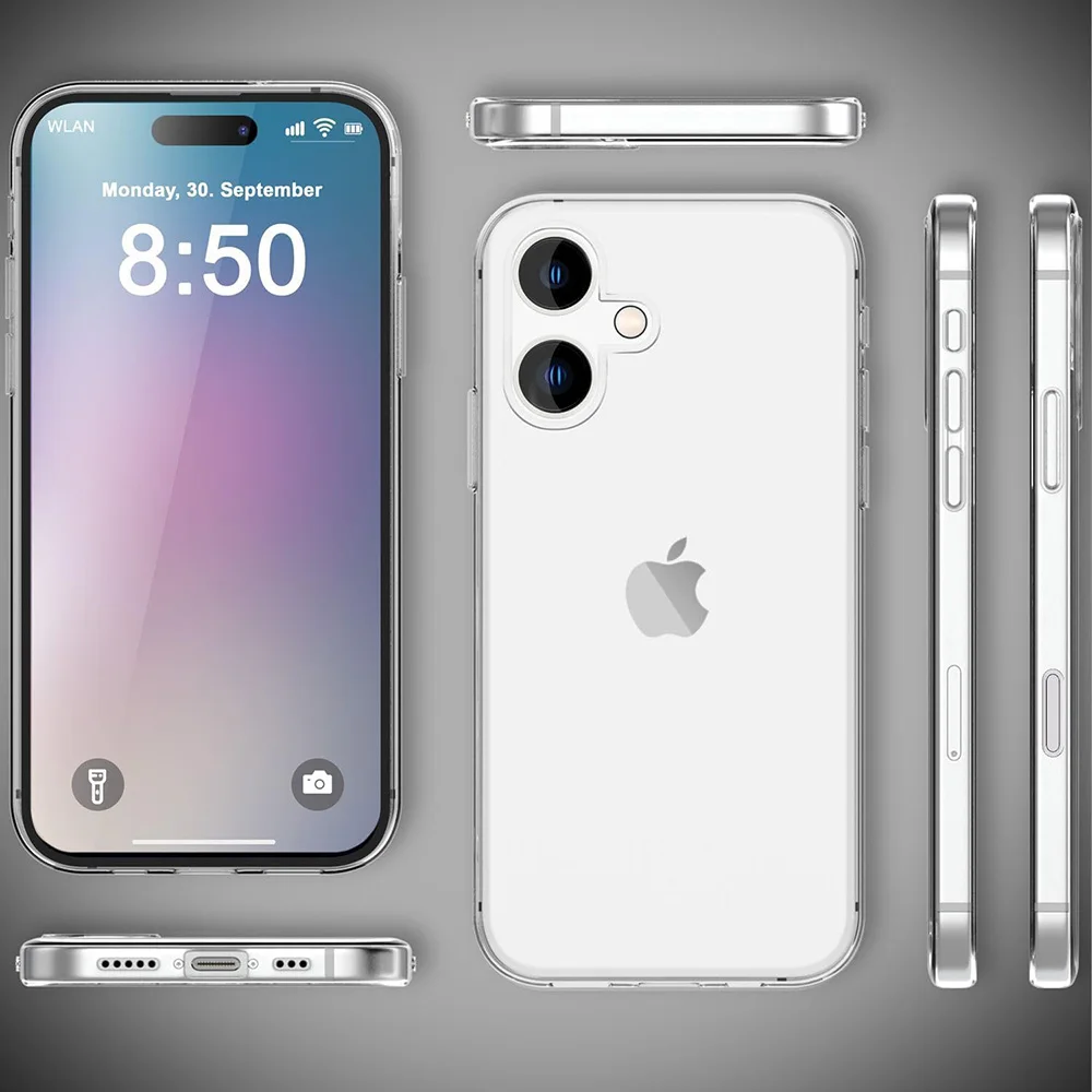 360 غطاء كامل للجسم مقاوم للصدمات آيفون 16E 16 15 14 13 12 11 برو ماكس بلس غطاء صلب صغير شفاف من السيليكون غلاف ناعم