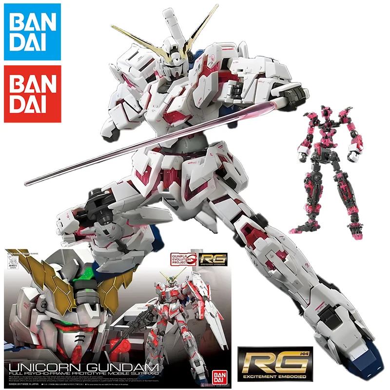 In Stock Bandai Original BOX RG 1/144 mobile suit UNICORN GUNDAM  Anime full Action Assembly Figure Model KIT Toy Gifts for Kids