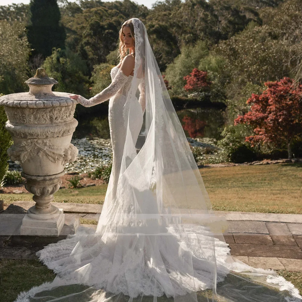 Flavinke сексуальные свадебные платья русалки по индивидуальному заказу без бретелек с длинным рукавом Vestido De Novia, винтажное свадебное платье с кружевной вышивкой