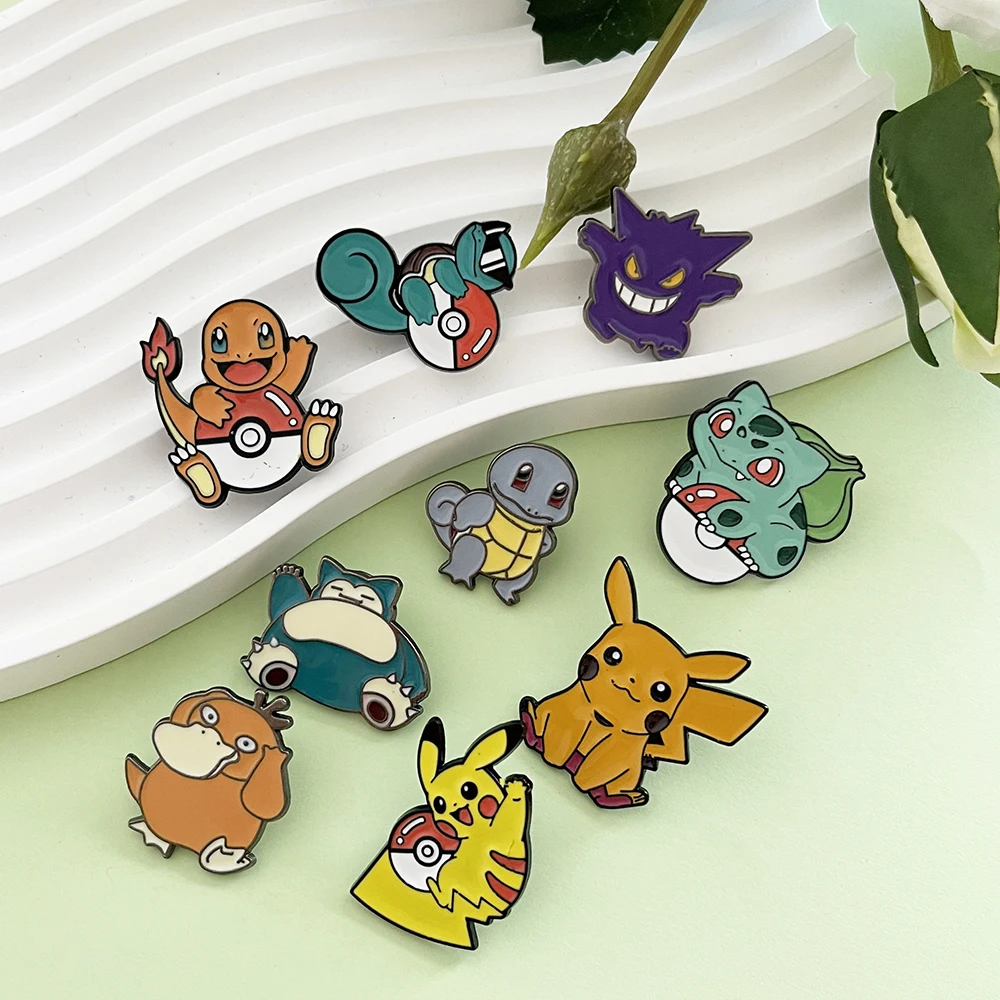 9pcs Pokemon Anime Emaille Pins Set - Pikachu Charmander Squirtle Bulbasaur Gengar, Metalen Broche Badges voor Kinderen Cosplay Party
