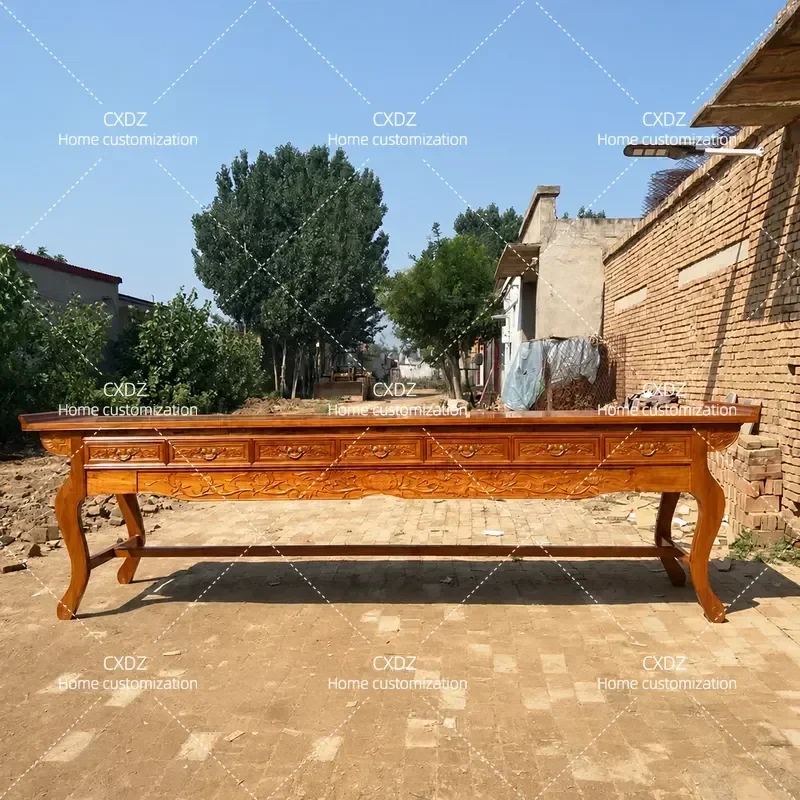 Solid Wood Offering Table Old Elm Buddhist Platform Household Altar for God of Wealth Zhongtang Incense Burner Custom Temple