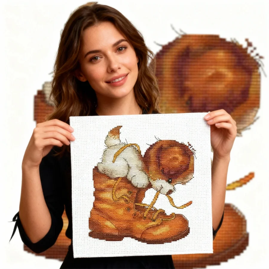 

2026 New style Dog and Shoes Printed 11CT Fabric Cross Stitch Kit Animal Printed DIY Handmade Needlework Craft