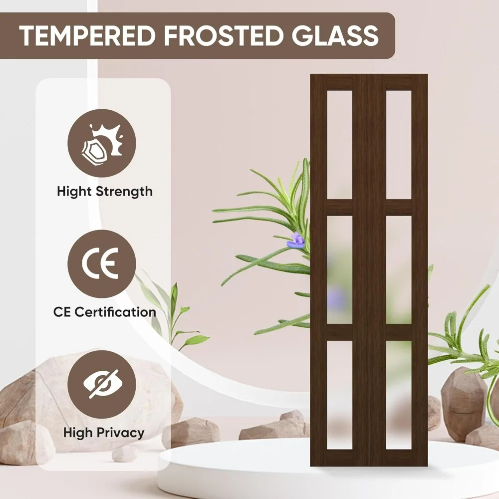 Bifold-Schranktür, zweifach gefaltete Innentüren mit Hardware inklusive, Tür aus gehärtetem Milchglas für Schlafzimmer, Wohnzimmer