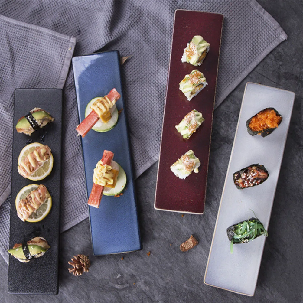

Ceramic Sushi Plate Long Strip Snack Tray Serving Dish for Sushi Dumplings Tableware Red Ceramic Plates