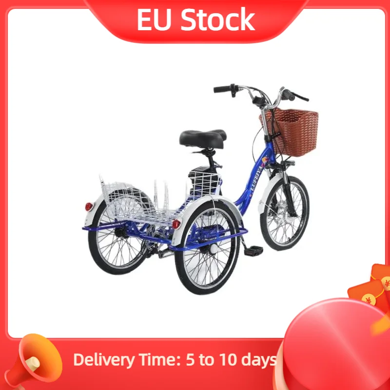 3-Rad-Familien-Elektrofahrrad mit Sitzkorb für Senioren, 350W 48V 20 Zoll Eltern-Kind-Elektrodreirad für 2 Personen, für Erwachsene