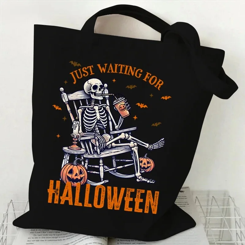 هالوين الهيكل العظمي تصميم قماش حقيبة تسوق المرأة مخيف اليقطين نمط حقيبة كتف الأطفال مضحك هالوين هدية حمل الحقائب
