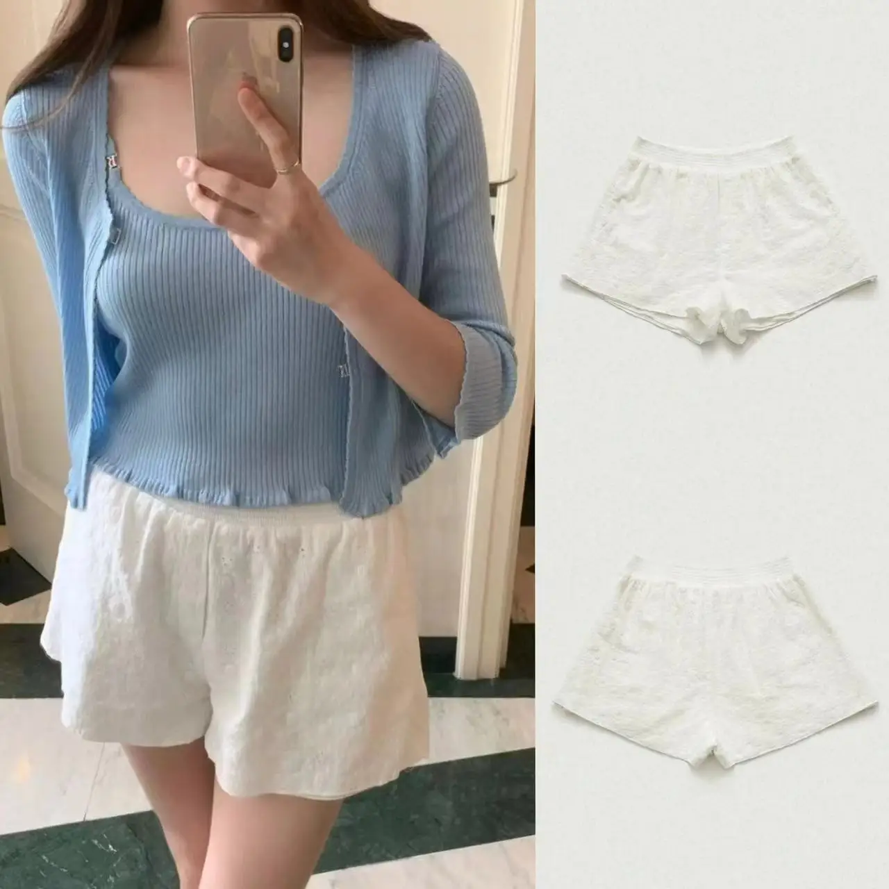 

Spring 2026 TheBarnet Sweet Heavy Embroidery Hollow out Elastic Waist ort Pants Korean Sle Straight Leg Cotton Ladies Tro...