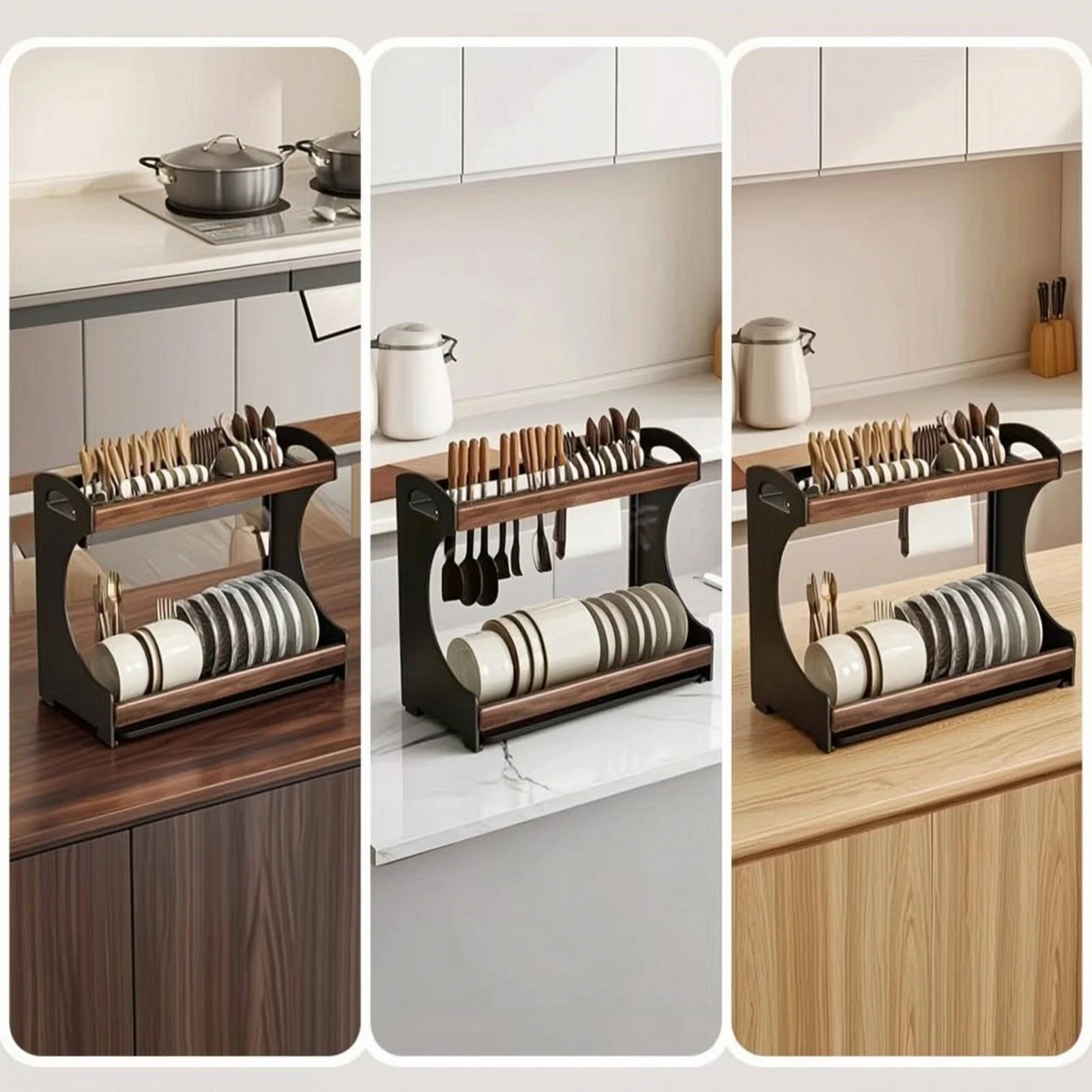 Countertop Rack Two Tier Dish Drainer Dish Drying Rack with Drain Tray Kitchen Organizer for Limited Sink Space