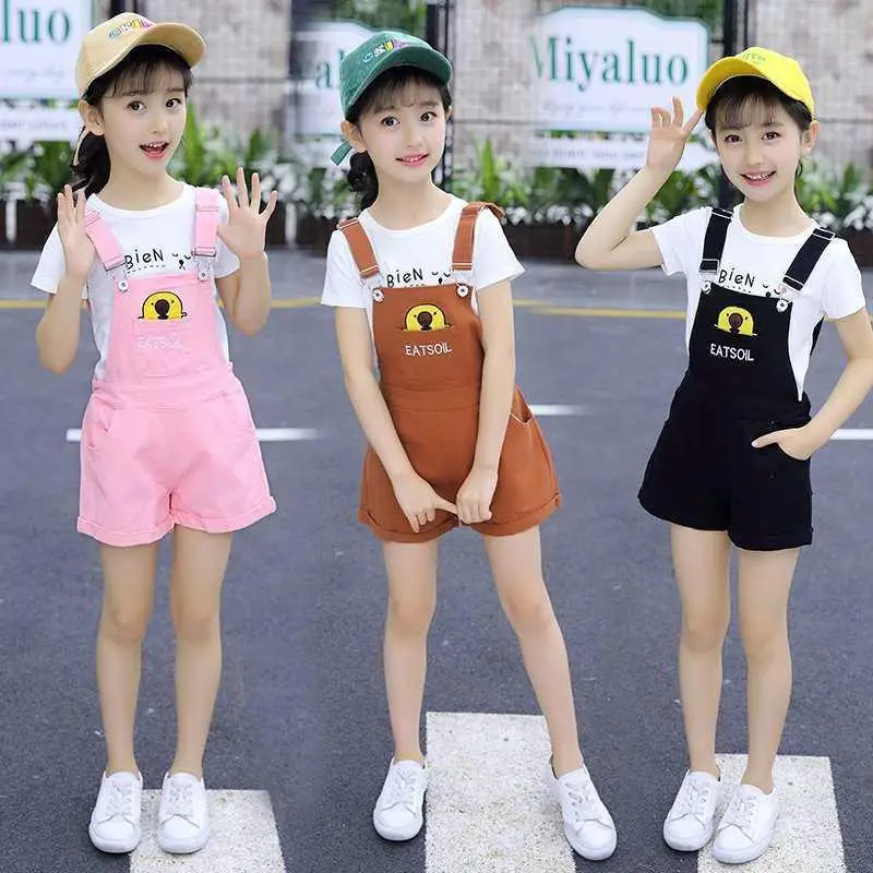 2024 Summer Children Clothes Set New Embroidery Jeans Denim Shorts Kids Overalls Jumpsuit for Girl School 5 6 7 8 10 11 12 Years