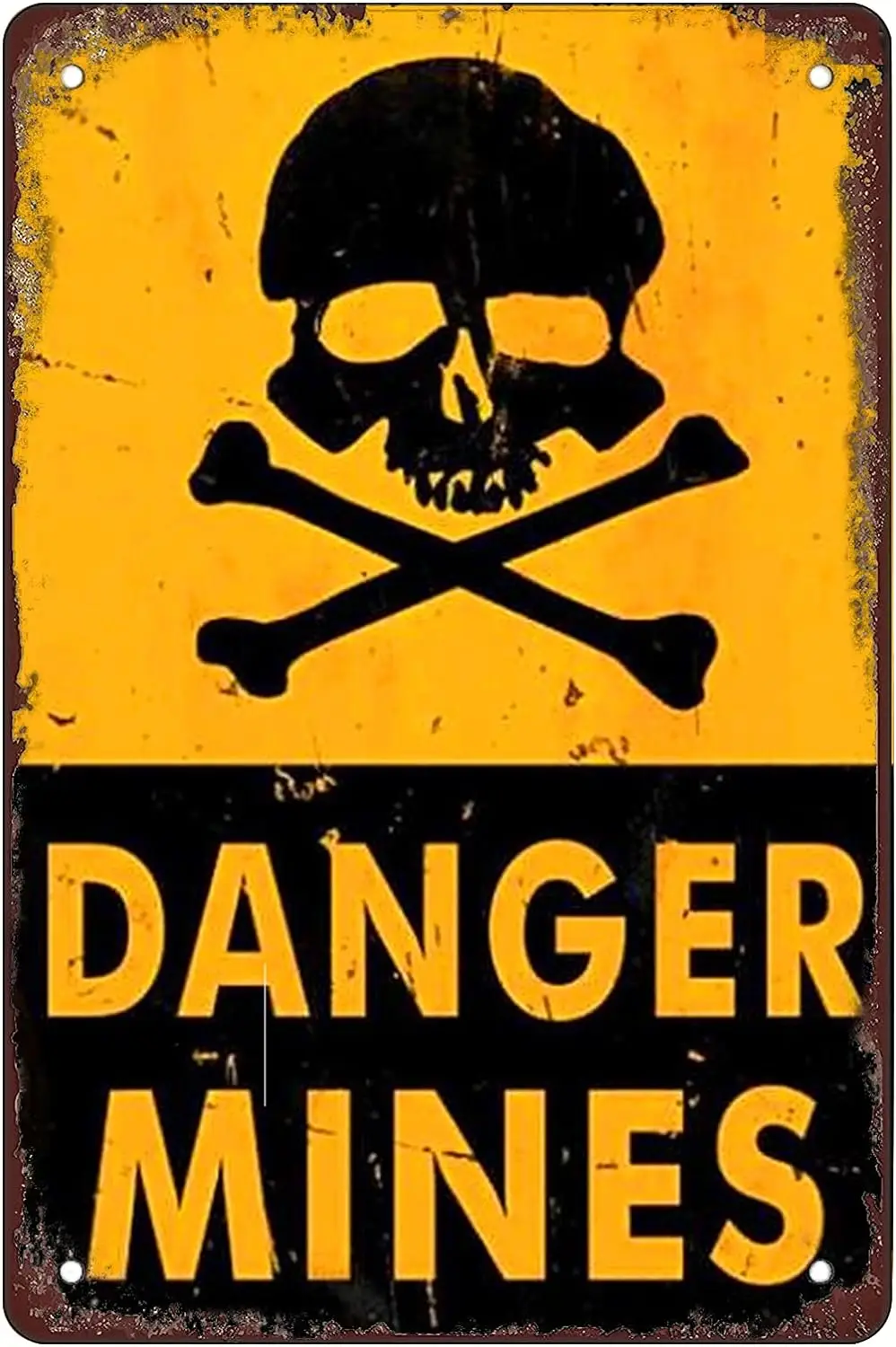 Retro Funny Metal Sign Sheet Signs Tin Sign,skull warning ，danger mines ,outdoor Home Wall Decoration, size:8 x 12.