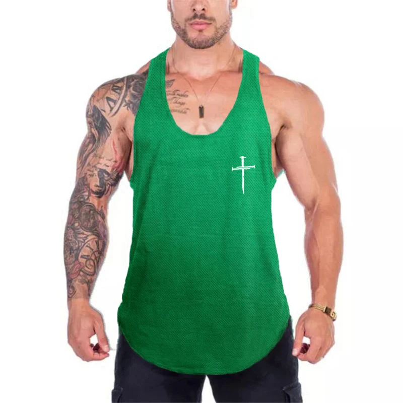 Personalized Cross Print Bodybuilding Clothing Mesh Breathable Quick Dry Sleeveless Shirt Gym Fitness Muscle Men Sport Tank Tops