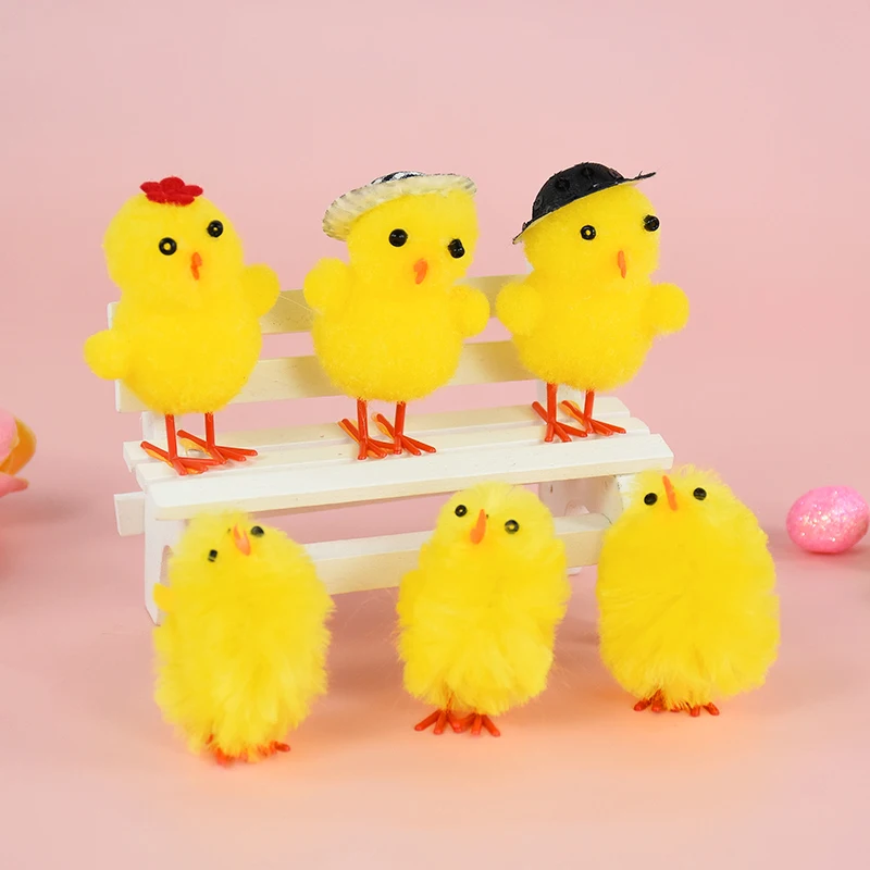 6pcs Cute Easter Chick DIY Miniature Animal Simulation Plush Chick Desktop Ornament Craft Toy Spring Party Decor for Home Garden