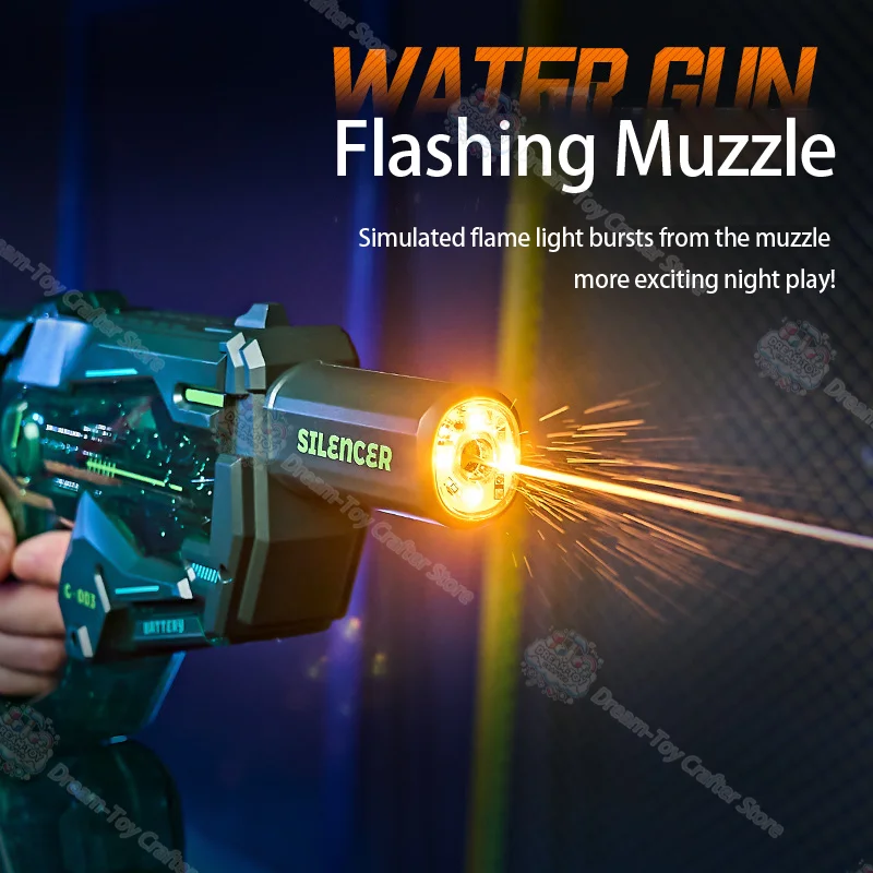 Pistola de água elétrica brinquedo para crianças automático alta pressão poderoso blaster grande capacidade firelight respingo tiro ao ar livre jogar