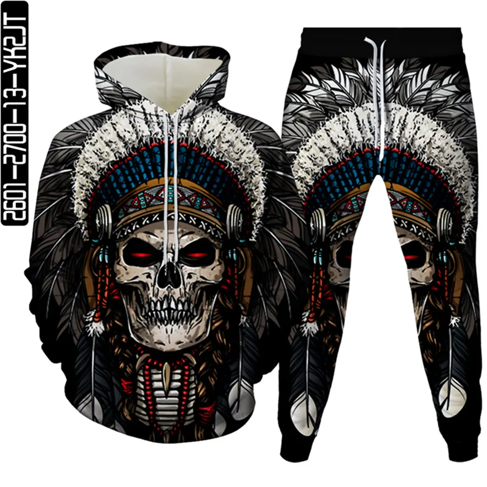 

Holloween Punk Style Hip Hop Skull 3D Printed Men Tracksuit Hoody Sweatshirt+Pants 2pcs Sets Women Party Clothes Plus Size S-6XL