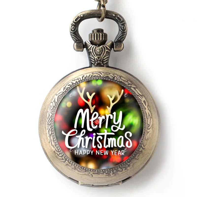 Christmas New Cartoon Style Antique Vintage Quartz Pocket Watch Case Pendant Necklace Chain Exquisite Clock For Men Women Gifts