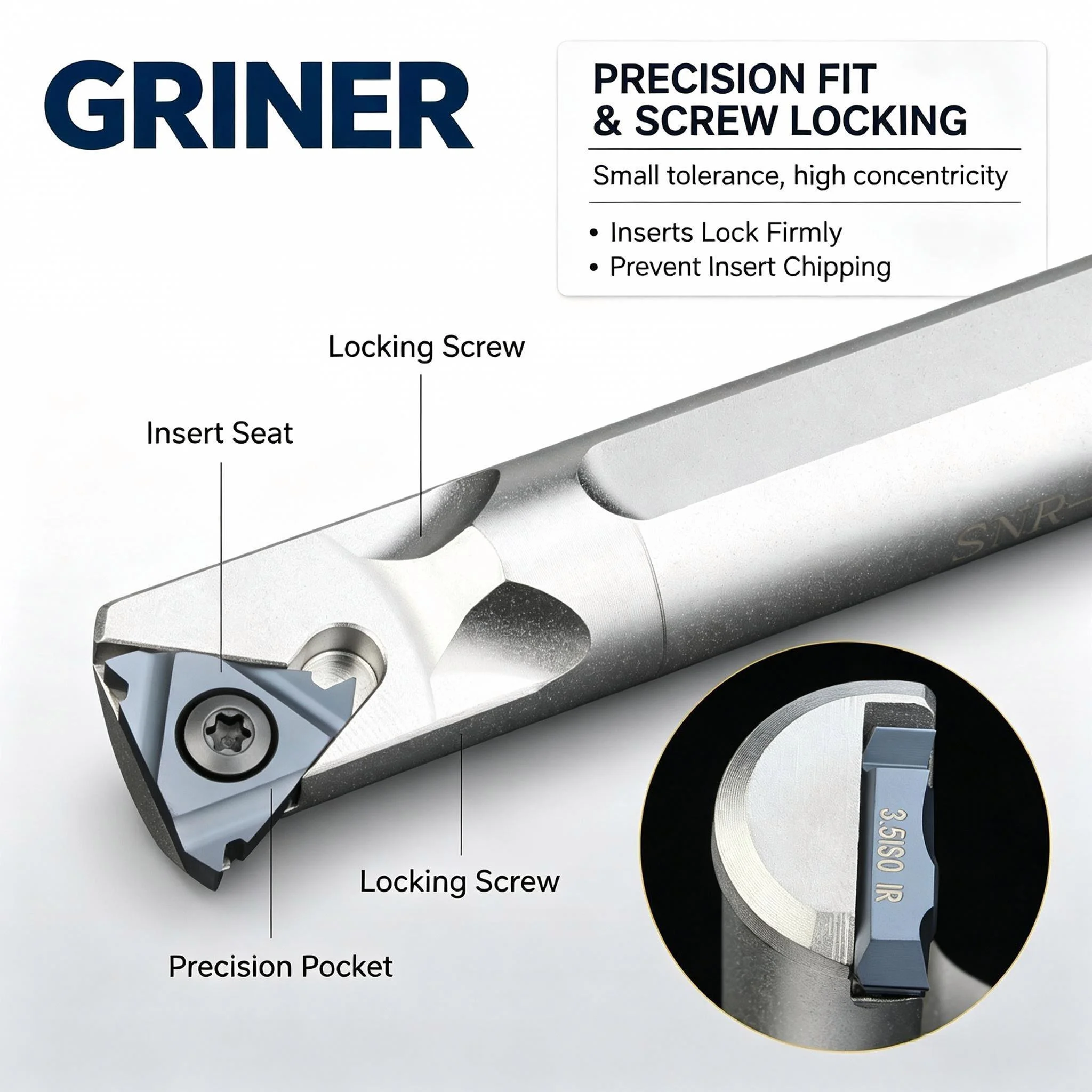 GRINER SNR0016Q16 Lathe Internal Thread Turning Tool Holder 16mm Shank Threading Boring Bar For CNC Lathe