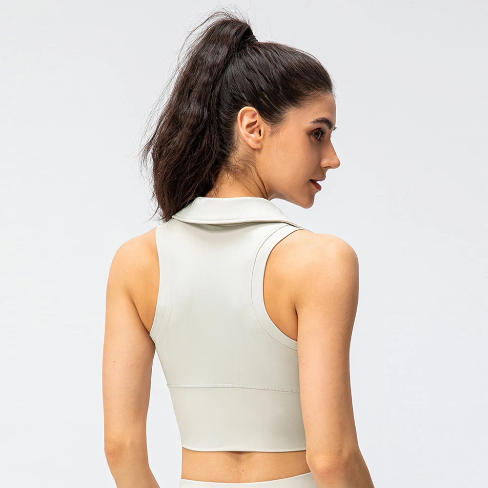 2022 Spring And Summer New Women's Lapel Tight Yoga Vest Nude High Waist Fitness Running Sports Vest Top