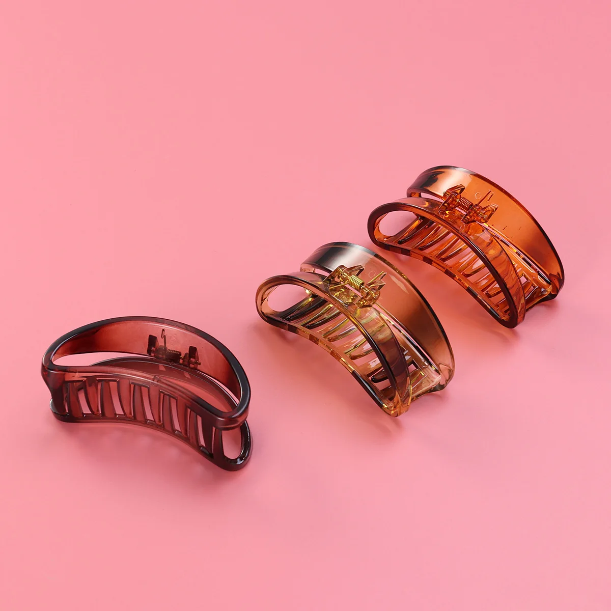 

3 pcs Women'S Moon Clips Chunky Jaw Clips For Thick Thin No-Slip Smooth Bottom Light Coffee Brown Bright Color Hair Accessories