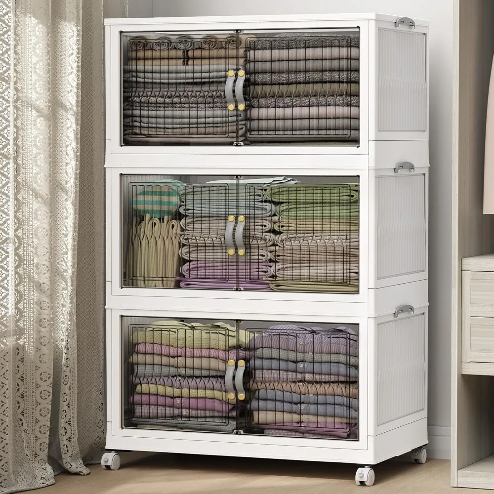 Plastic storage bins with lids, closet organizers and storage, stackable storage drawers on wheels, foldable clothes lockers