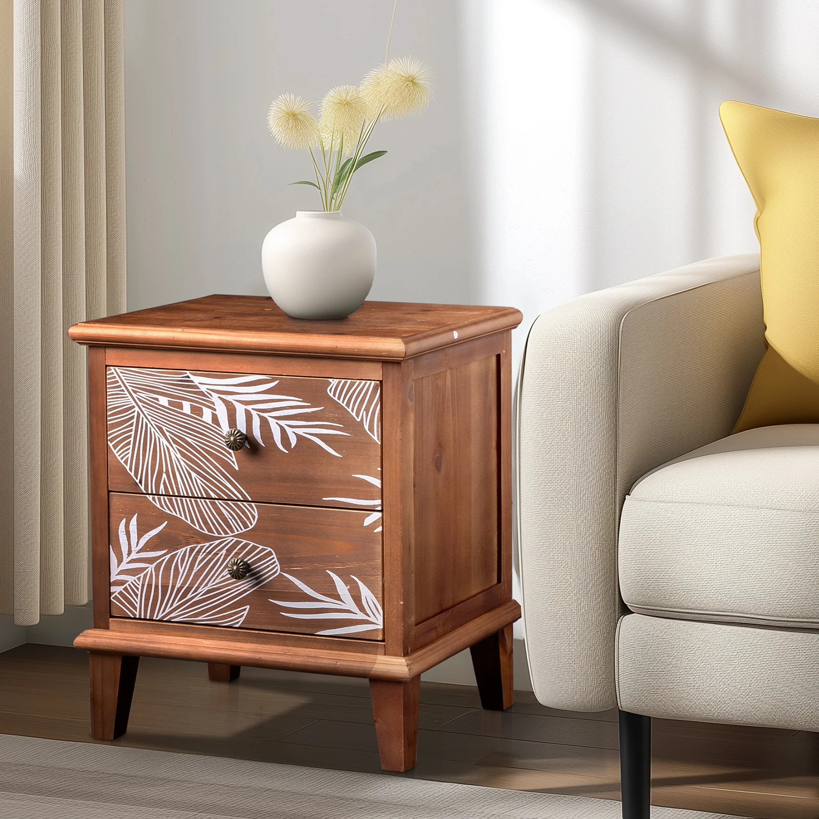 2 Drawer Wood Nightstand Bohemian Side Table