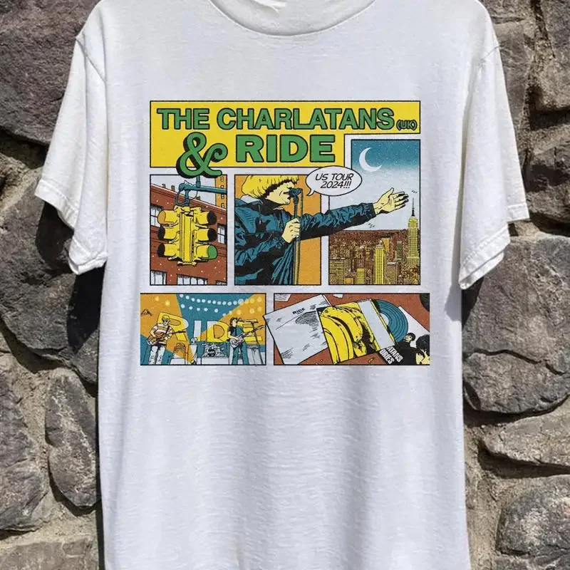 Ride and The Charlatans 2024 US Tour For Fan S bis 5XL T-Shirt GC1996