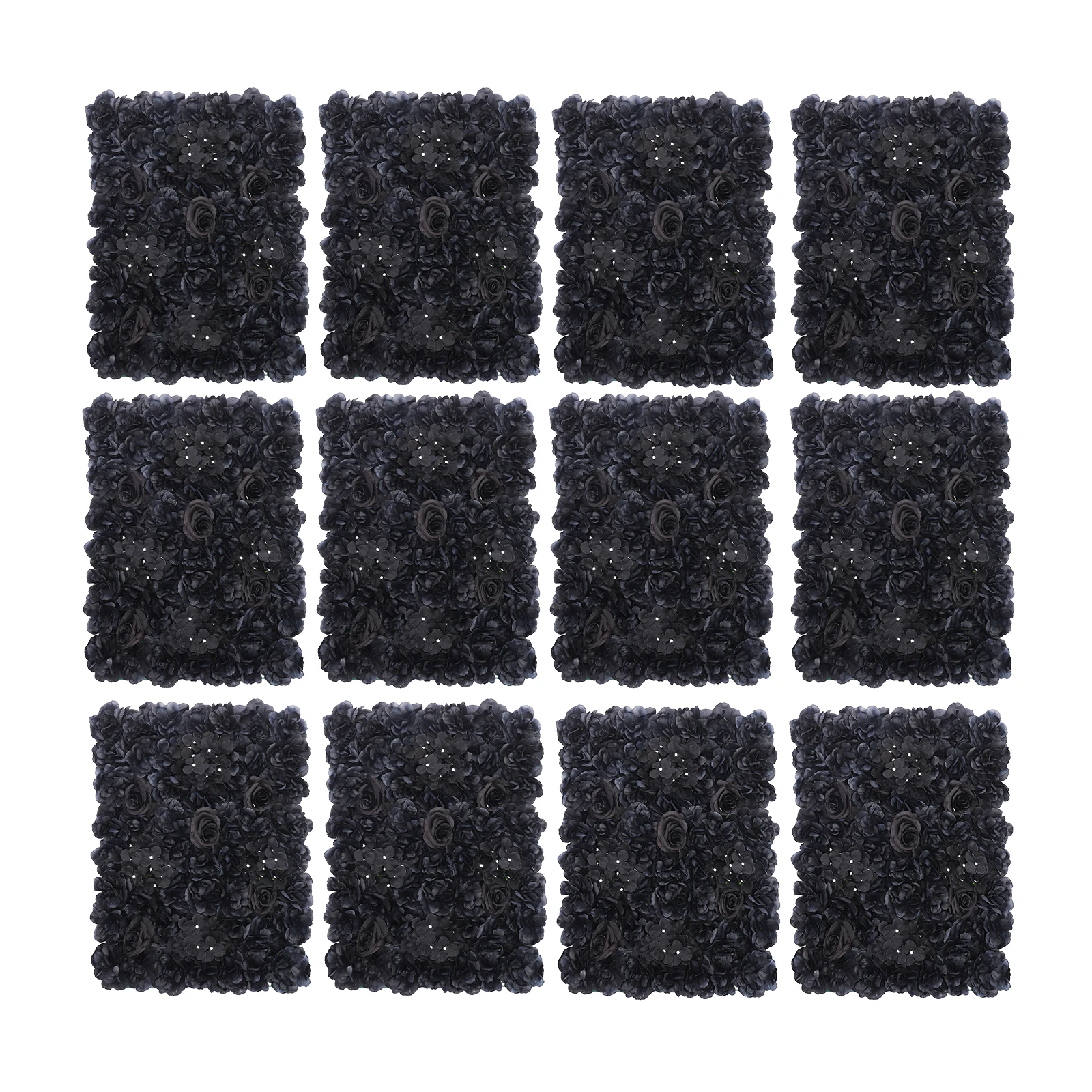 12Pcs Artificial Flower Wall Panels, 60*40Cm Silk Plastic Hydrangea Dahlia Rose Arrangement Black Hollow Grid Backboard Reusable Event Backdrop Simple Wall Mount Wedding Party Venue Decor