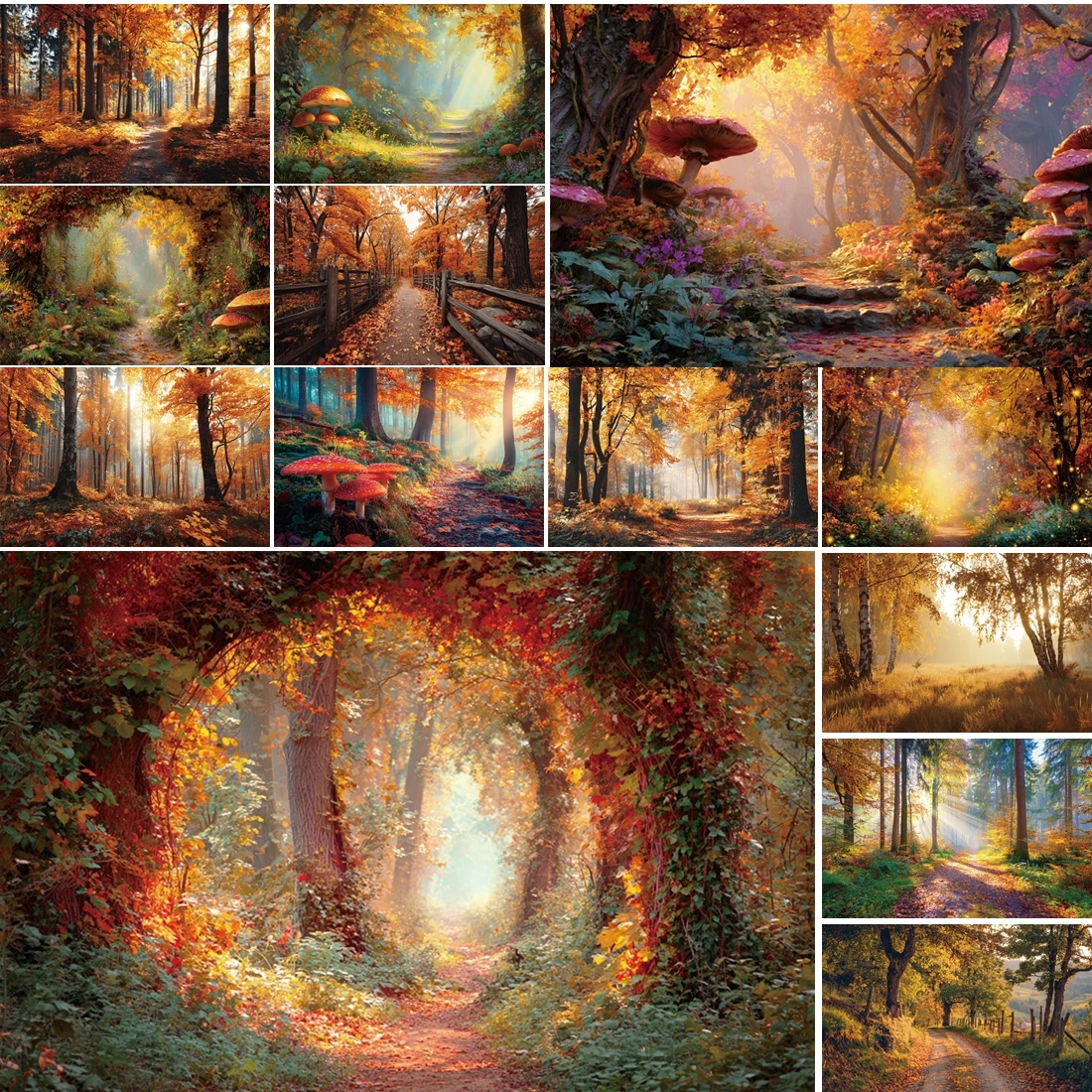 

MOON.QG Autumn Forest Backgrounds For Photographs Fallen Leaves Paths Mushrooms Backdrop Child Photozone Wallpaper Accessories