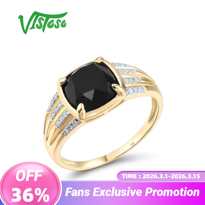 

Женское кольцо с черным агатом VISTOSO, желтое золото 14 к 585 пробы, со сверкающими бриллиантами, подарок на свадьбу, ювелирные украшения из драгоценных камней