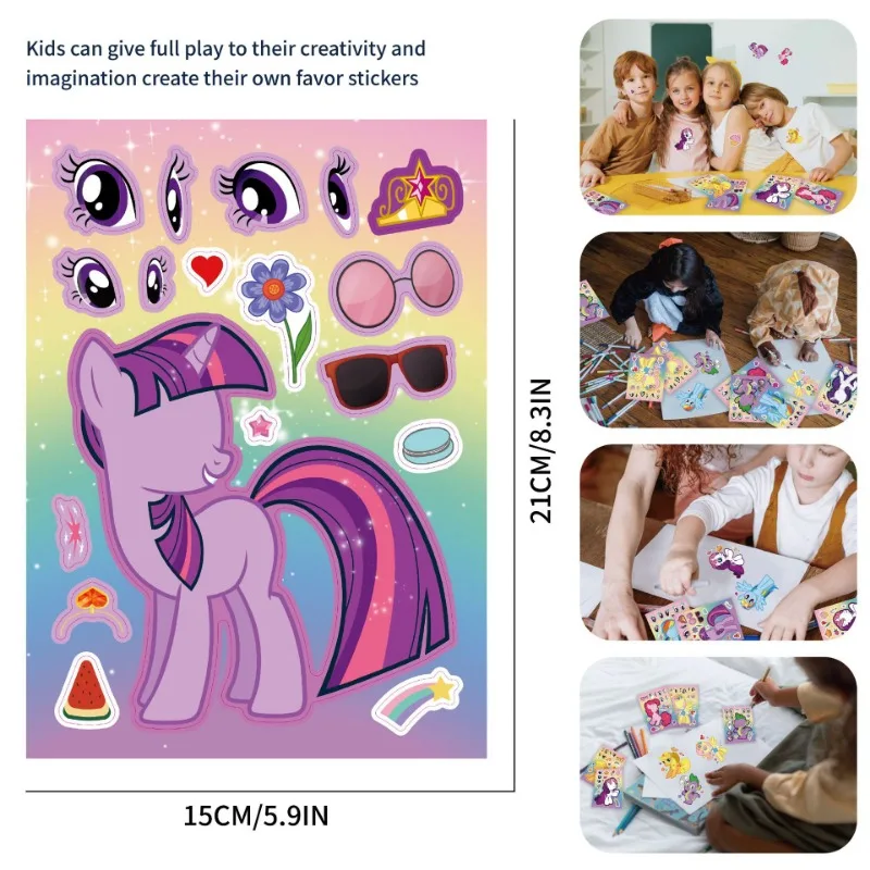 8Sheets My Little Pony Anime Stickers Make-a-Face Assemble Funny DIY Decal Assemble Jigsaw Children Girl Birthday Gift