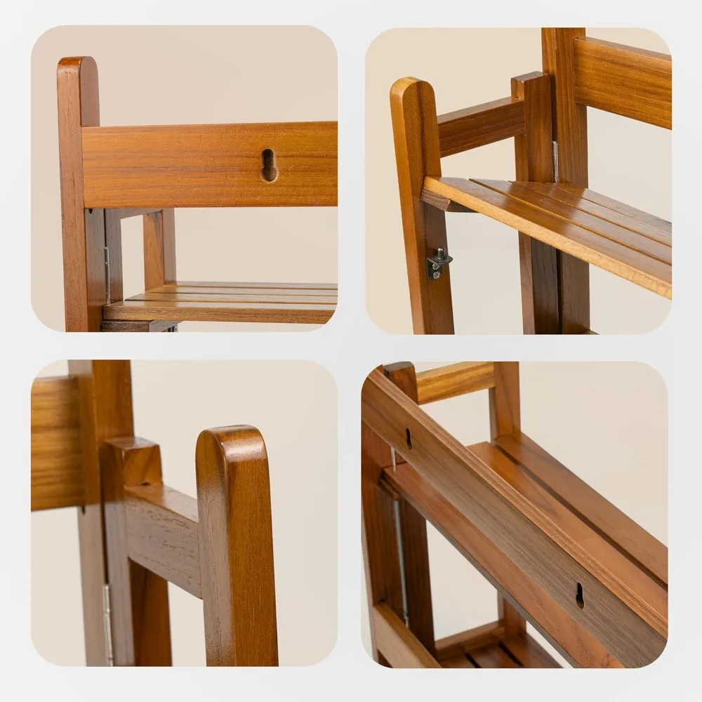 Rak Dinding Kayu Jati untuk Kamar Mandi, Rak Kayu Lipat, 2 Rak