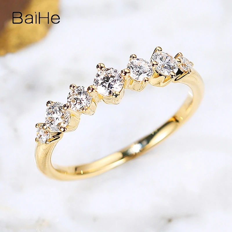 BAIHE Solid 14K Yellow Gold 0.55ct Certified H/SI Natural Diamonds Wedding Women Trendy Fine Jewelry Beautiful diamond Ring