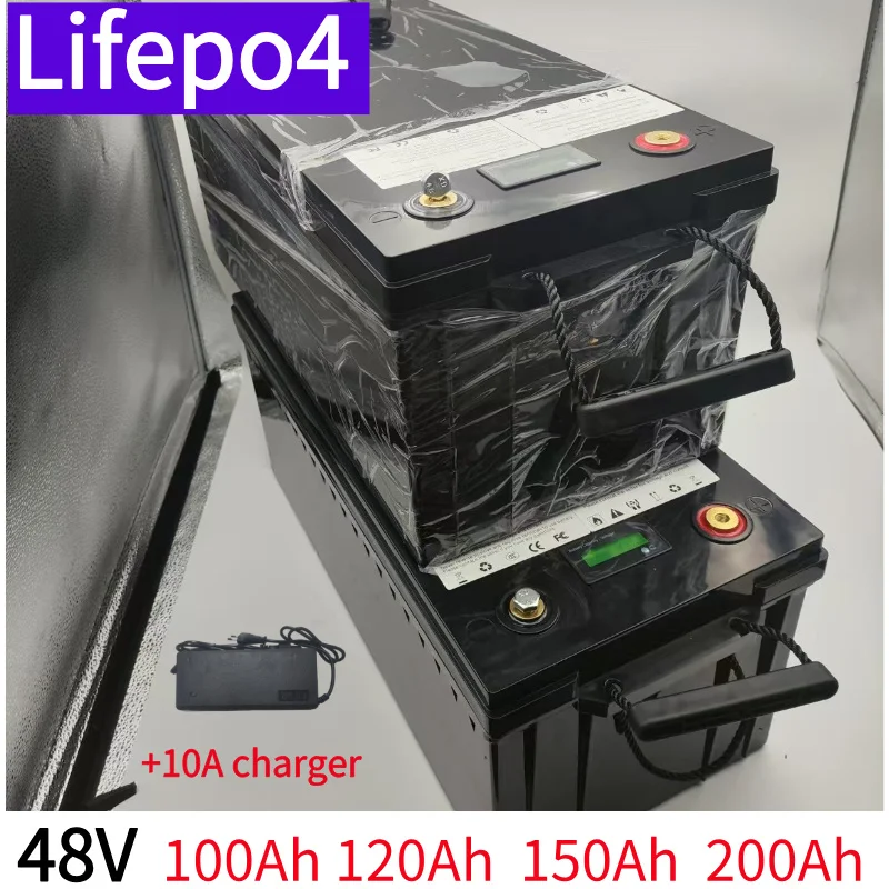 

lithium 48v100AH-200AH lifepo4 batterij met BMS voor driewieler golfkar omvormer zonne-energie opslag scooter + 58.4V 10A lader