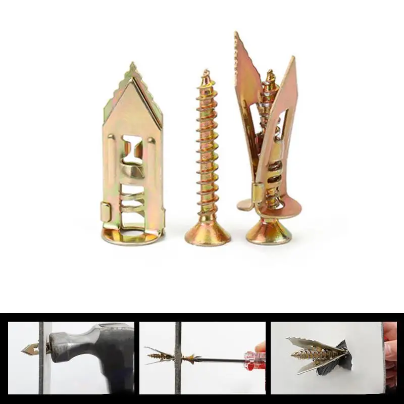 50Pcs Self-Tapping Drywall Anchor Kit Durable Hollow Wall Fastener with Expansion Screws for Office Home Wall Mount Repair