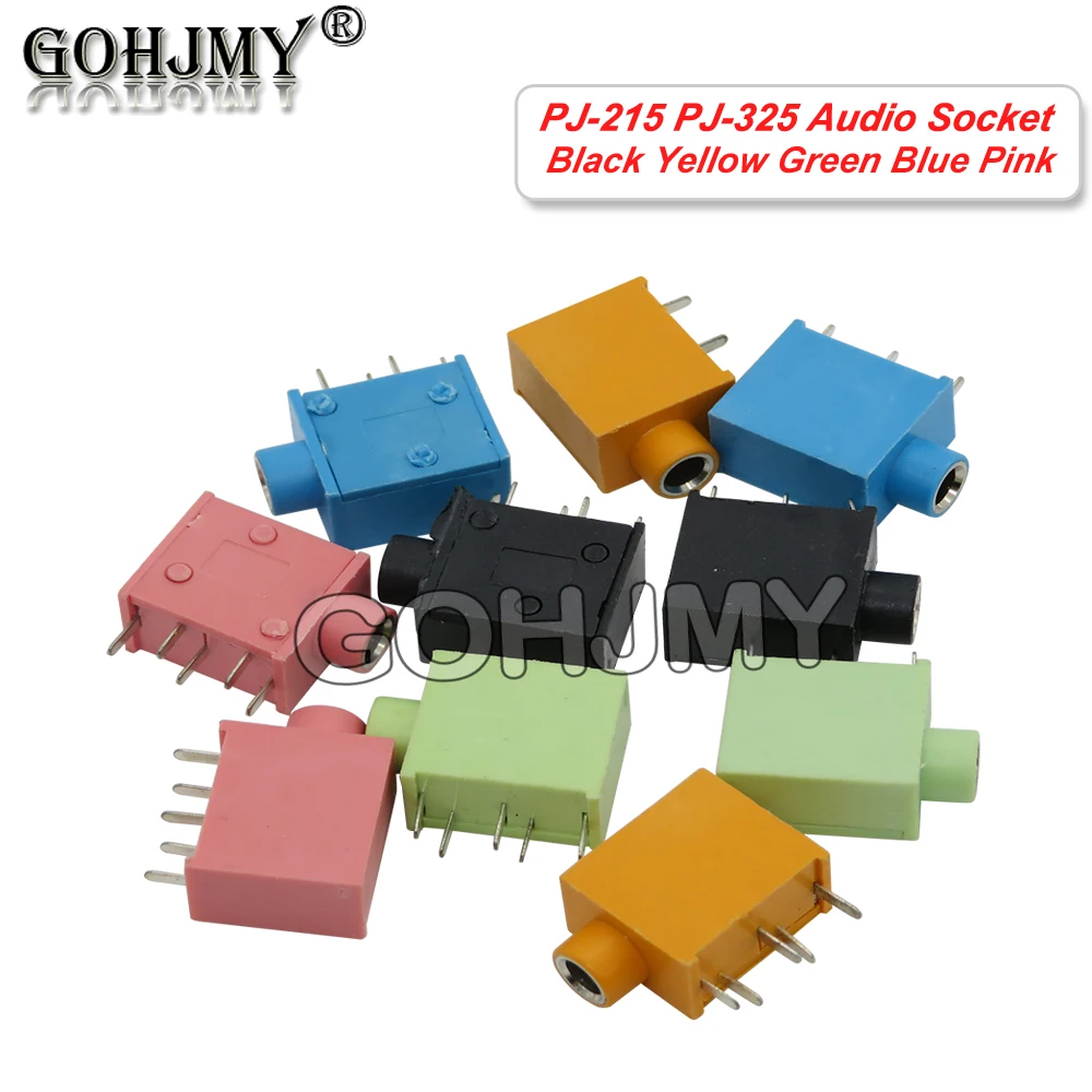 10PCS PJ-215 PJ-325 3.5mm Headphone Jack Socket  Red Black Blue Yellow Green Female Connector 5pin  For Audio Video