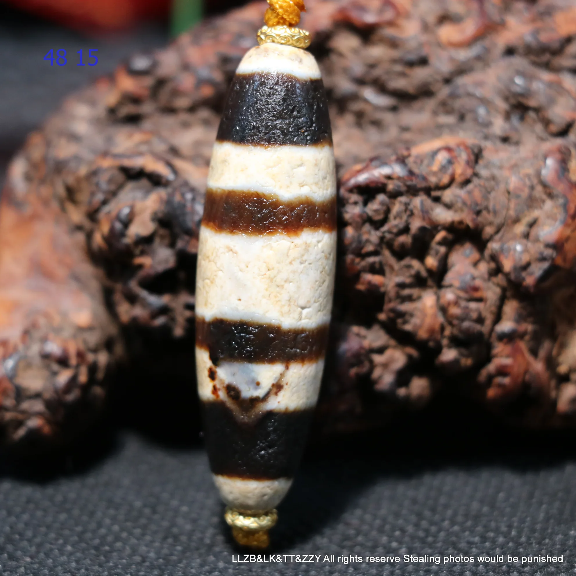 Collectible LKbrother Sauces Magic Power Tibetan Old Agate Line Type Healer Medicine Dzi bead Amulet Pendant UPD0722A75