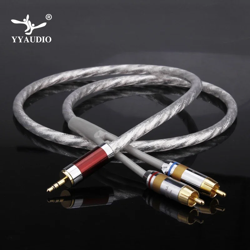 YYAUDIO-Cabo de Áudio para Amplificador, 3.5mm Jack, 2RCA, OFC, Cabo de Áudio, Aux para Rca, HIFI, Fio de Sinal Estéreo, Celular, Computador