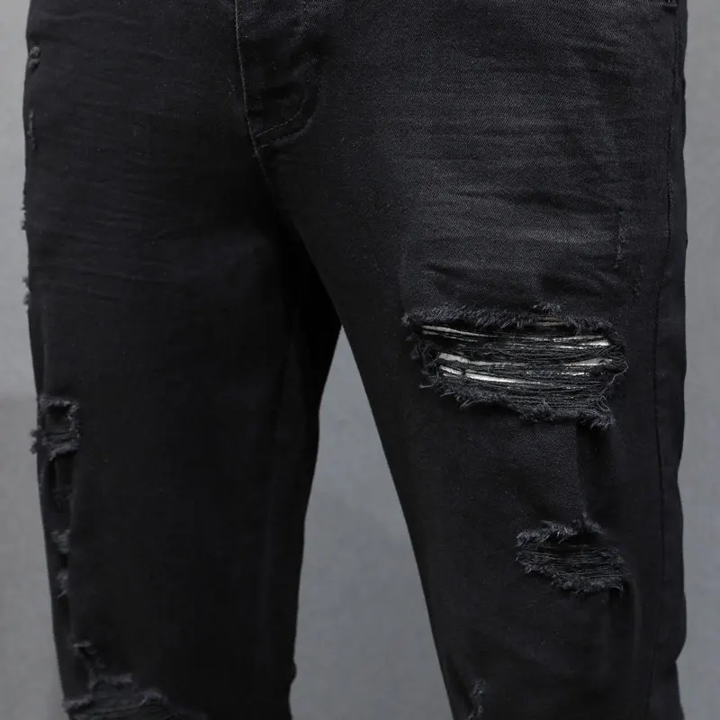 High Street Fashion Men Jeans Black Stretch Skinny Fit Ripped Jeans Men Brand Designer Hip Hop Punk Denim Pencil Pants Hombre