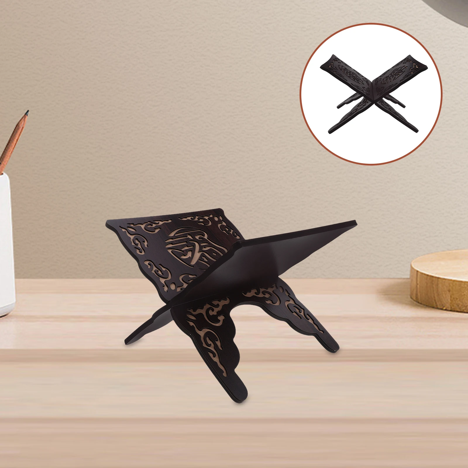 

Wooden Quran Book Stand Holder Adjustable Desktop Reading Stand Large Cookbook Display Rack Muslim Decor Black