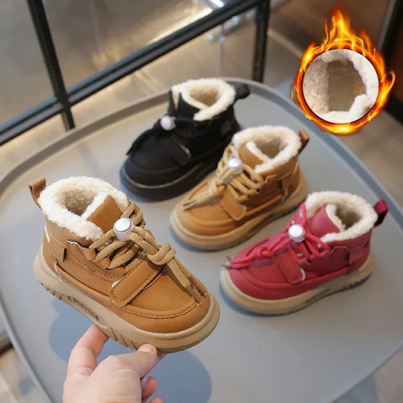 Winter New Children's Cotton Shoes Plush Warm Baby's and Girl's Casual Sports Shoes Soft Sole Anti Slip Kid's Short Boots