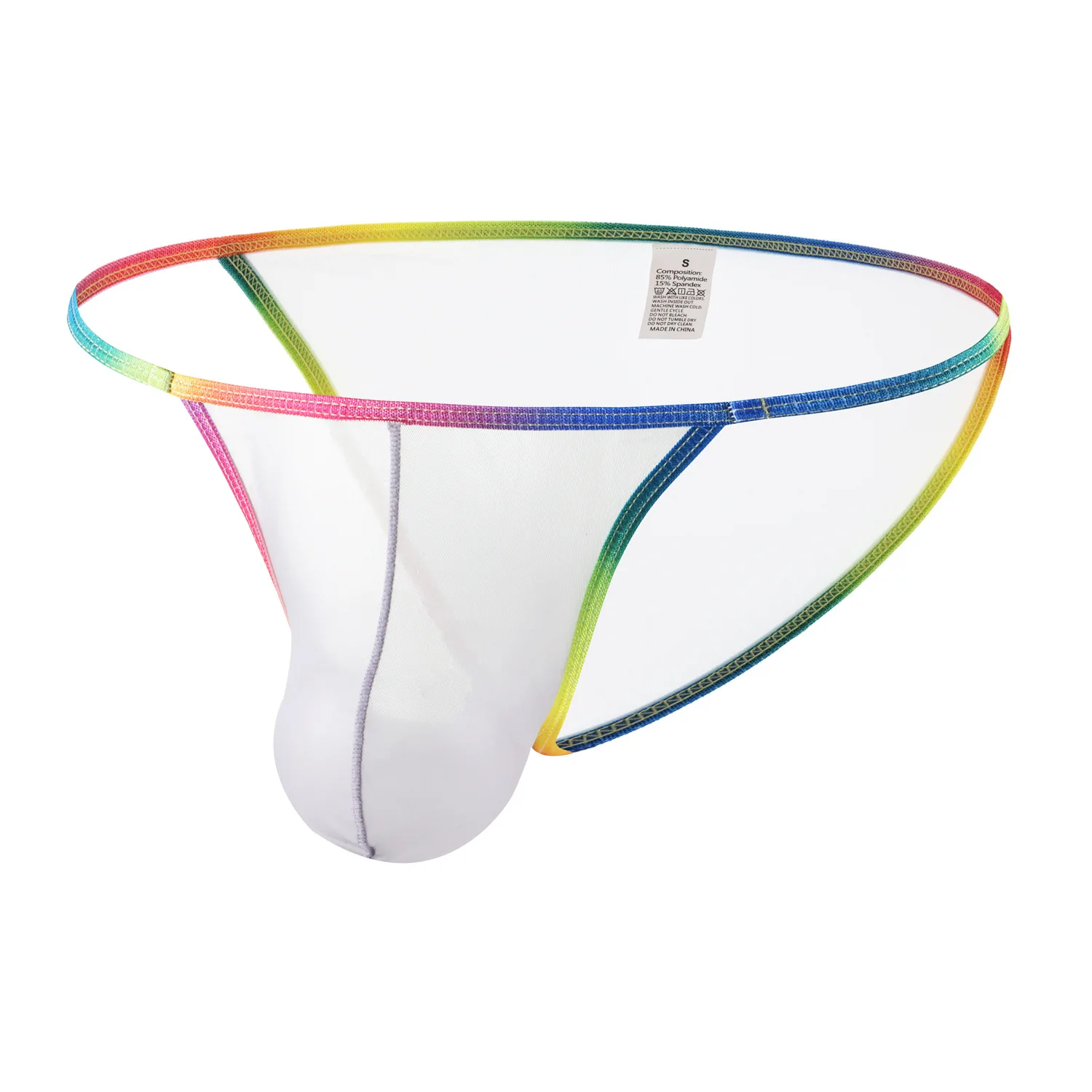 Men's Sexy Rainbow Trim High-Cut Briefs Ultra-Thin Sheer Mesh Soft Silky Half Backless Gays Erotic Underwear Sheer Intimate Wear